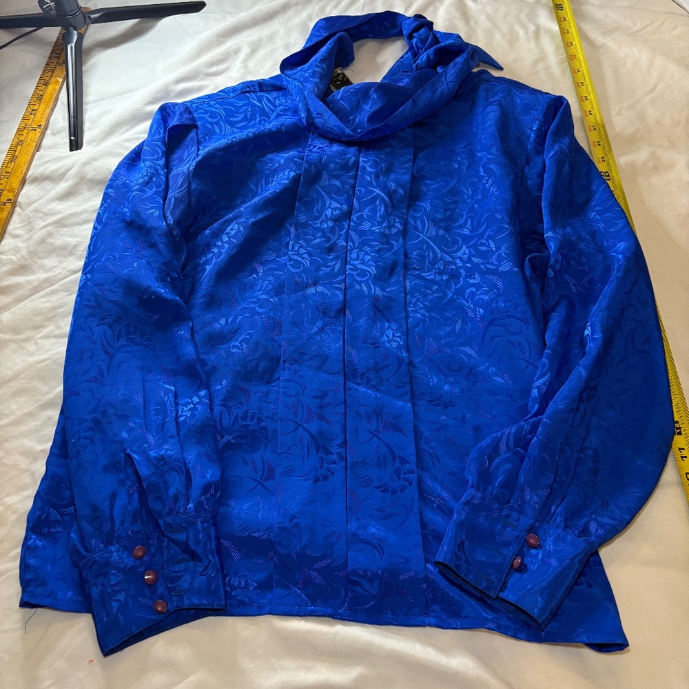 Vintage SK & Company Long Sleeve Blouse Royal Blue Mock Neck/Shoulder Pad Size12 - Picture 1 of 13